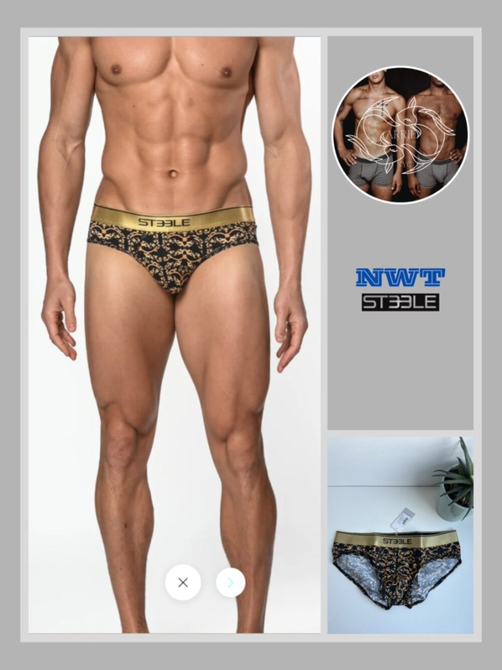 ST33LE - Black Gold Filigree Recycled Polyester Low-rise Brief (M)